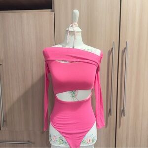 Naked Wardrobe Vibrant Pink Off-Shoulder Bodysuit